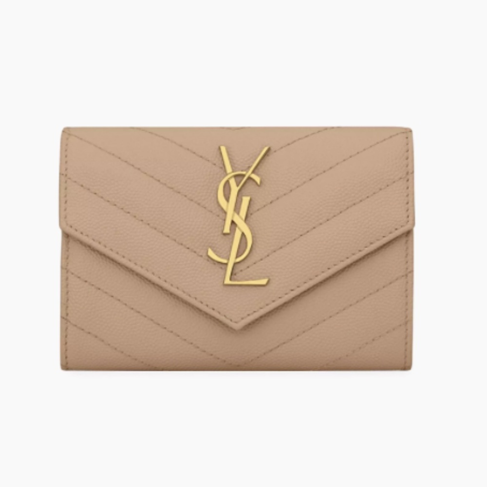 Yves Saint Laurent Tan Wallet with Gold Logo